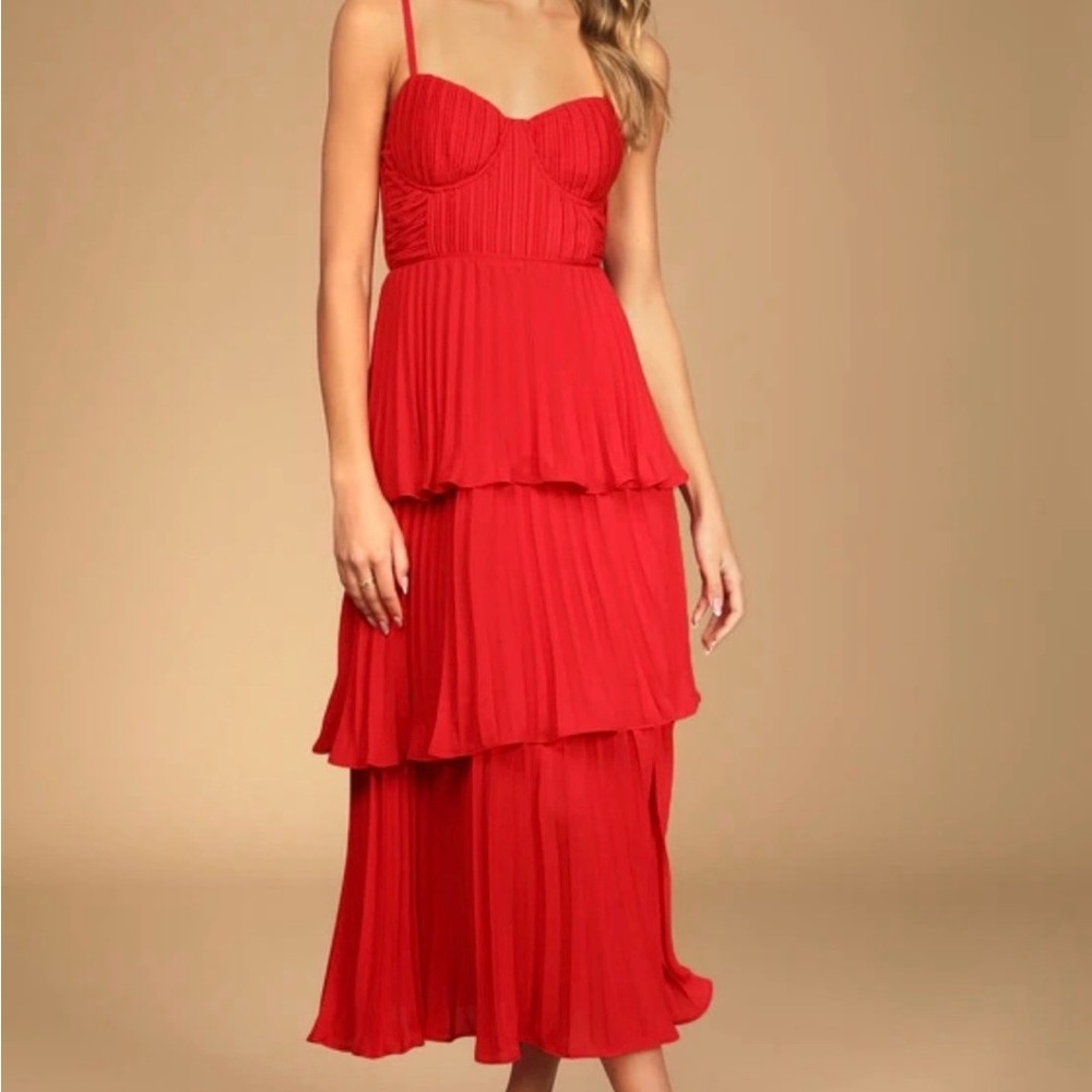 Elegant Red Tiered Corset-Style Dress